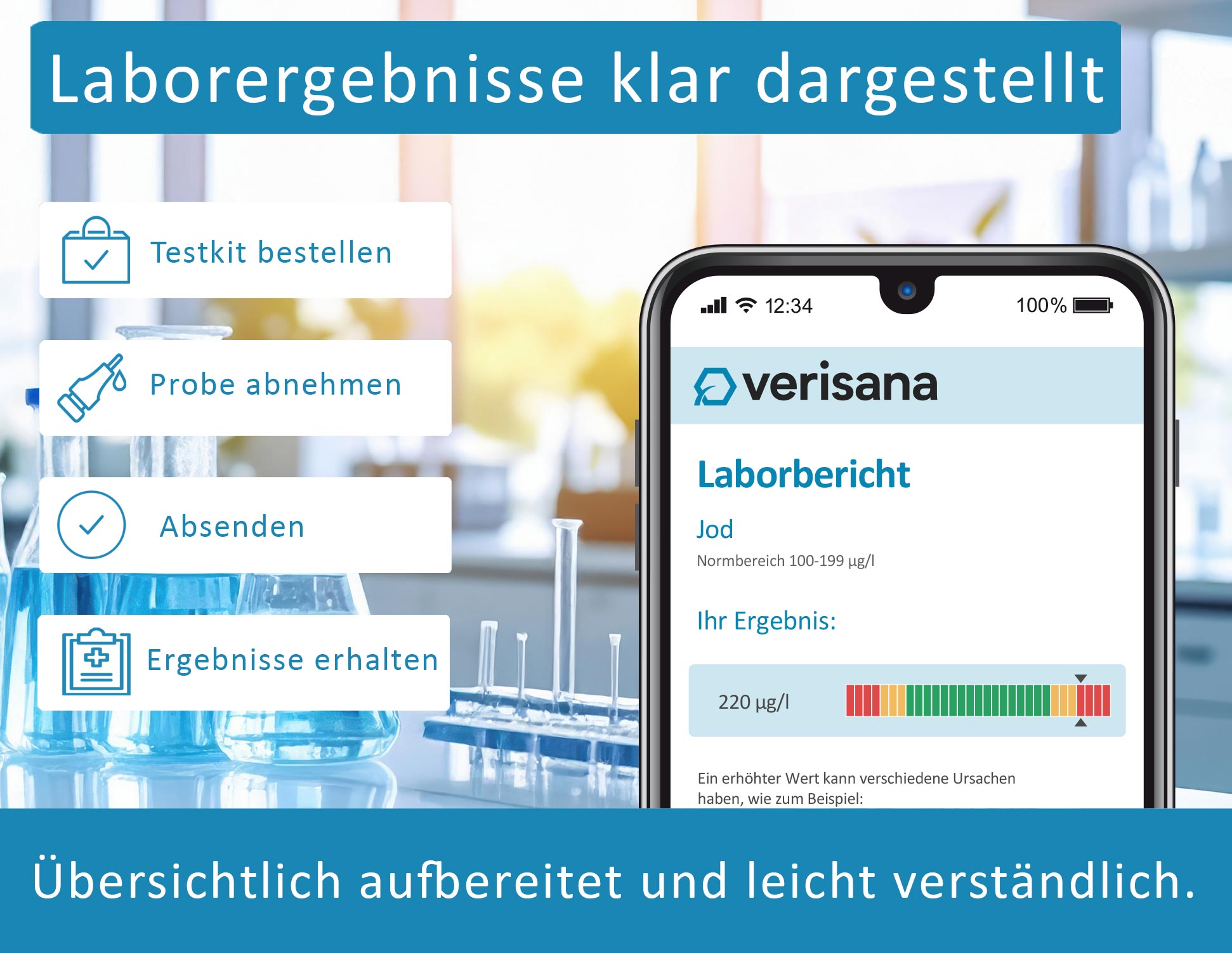 Digitaler Laborbericht für Jodwerte auf Smartphone mit verständlicher Darstellung